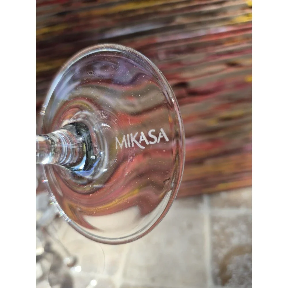Mikasa  Cheers Set Of 2 Multi Motif Chrystal Balloon Wine Glasses Marked Mikasa